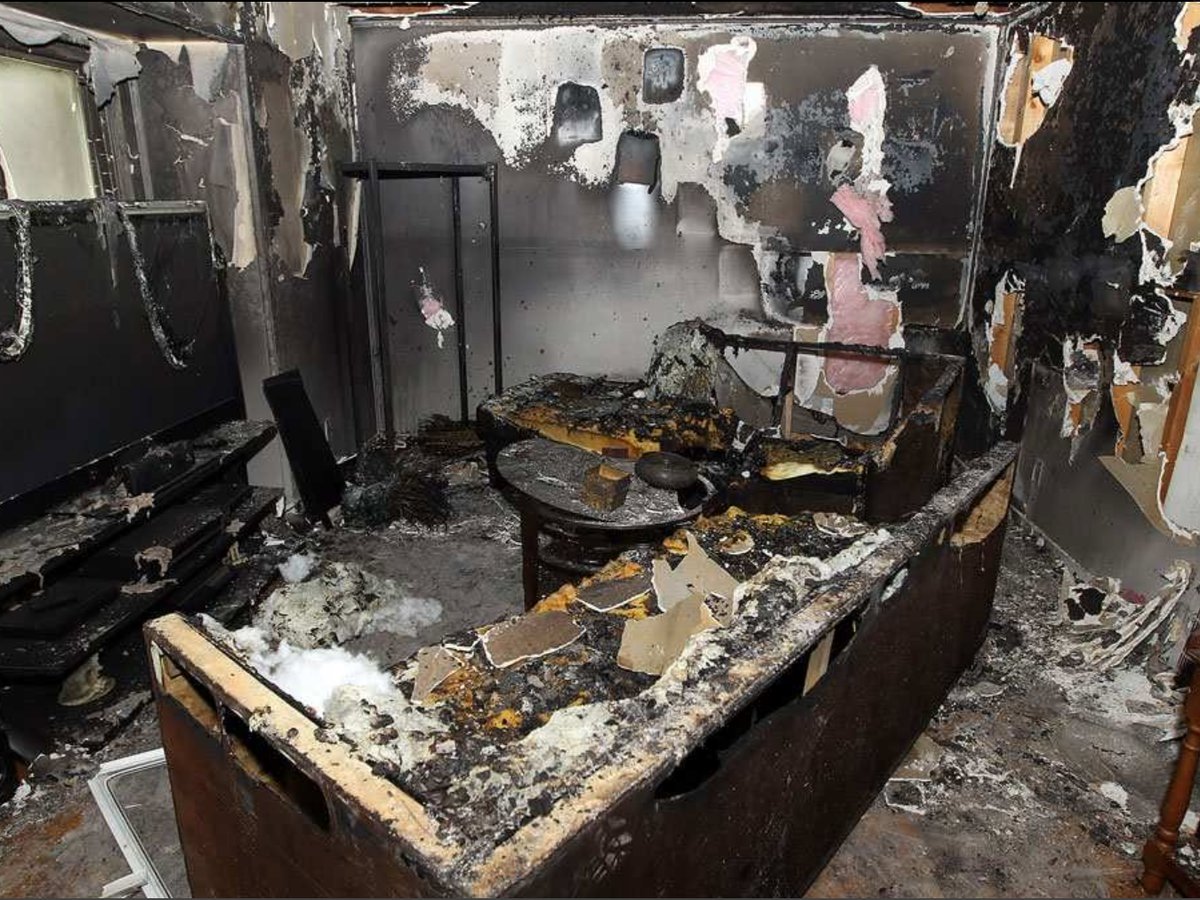 Fire-damaged room
